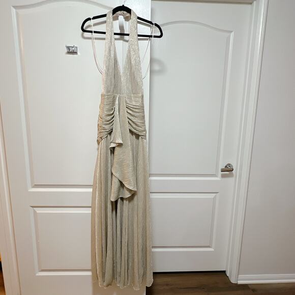 PatBO Gold Lurex Draped Halter Maxi Dress Size 4 - Picture 4 of 9